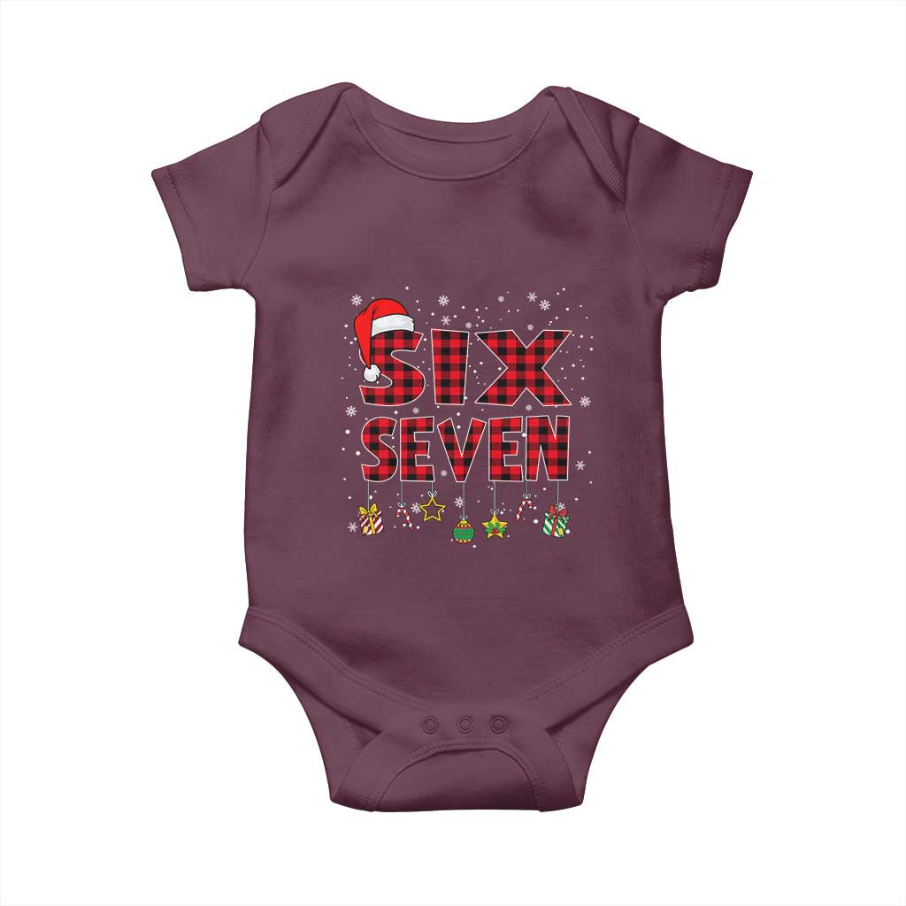 Funny Six Seven Christmas Baby Onesie 67 Meme Gen Alpha Slang Red Plaid Xmas Pajamas - Wonder Print Shop