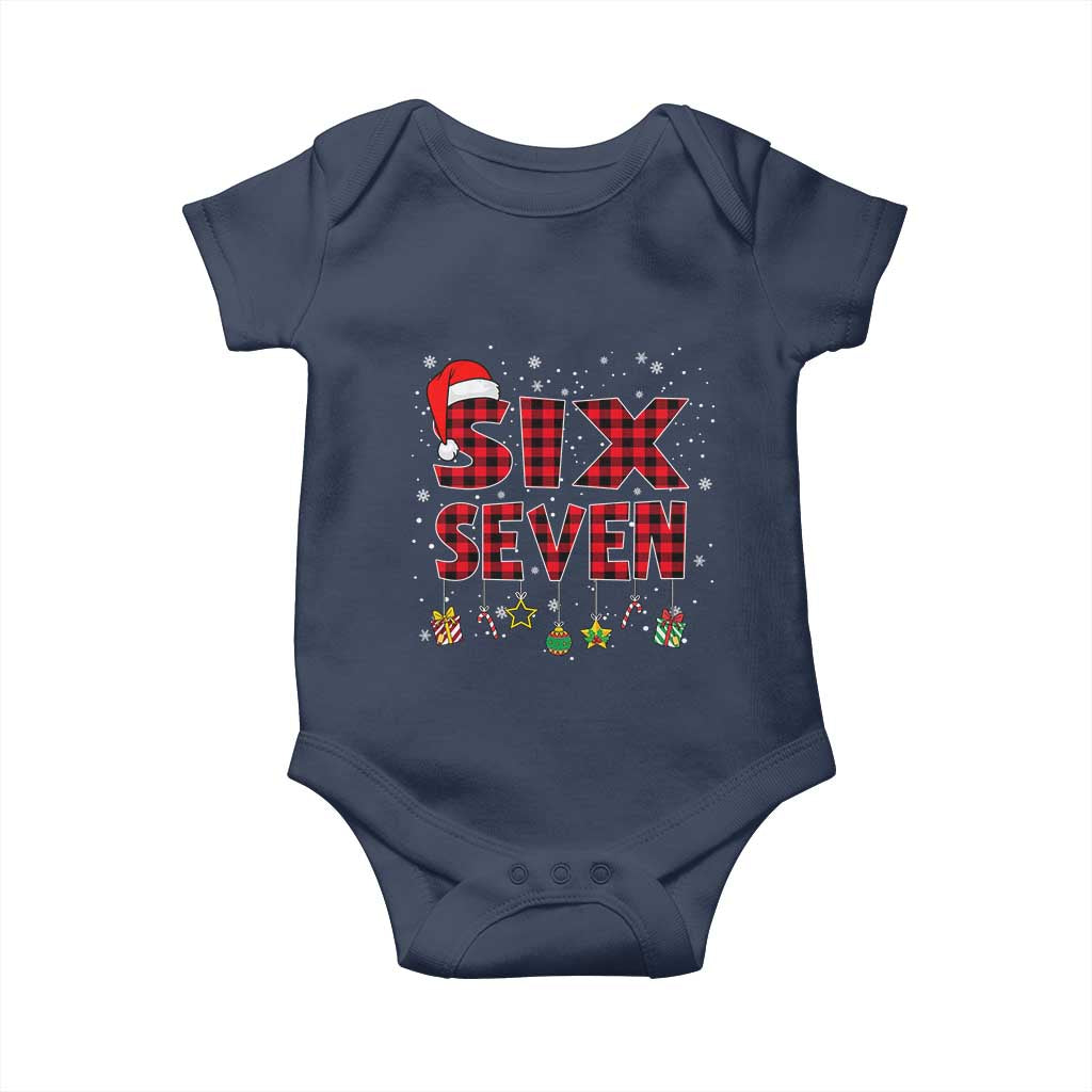 Funny Six Seven Christmas Baby Onesie 67 Meme Gen Alpha Slang Red Plaid Xmas Pajamas - Wonder Print Shop
