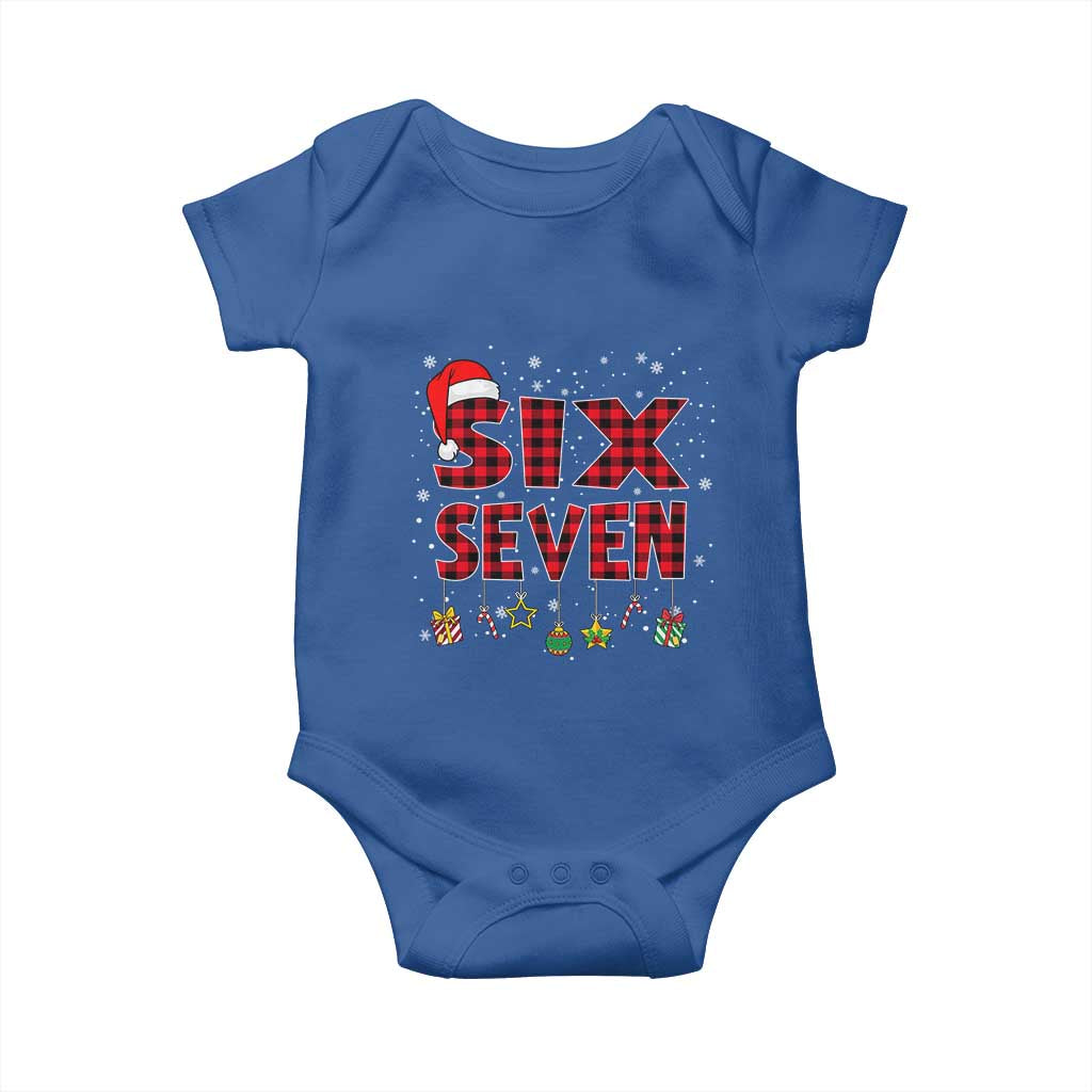 Funny Six Seven Christmas Baby Onesie 67 Meme Gen Alpha Slang Red Plaid Xmas Pajamas - Wonder Print Shop
