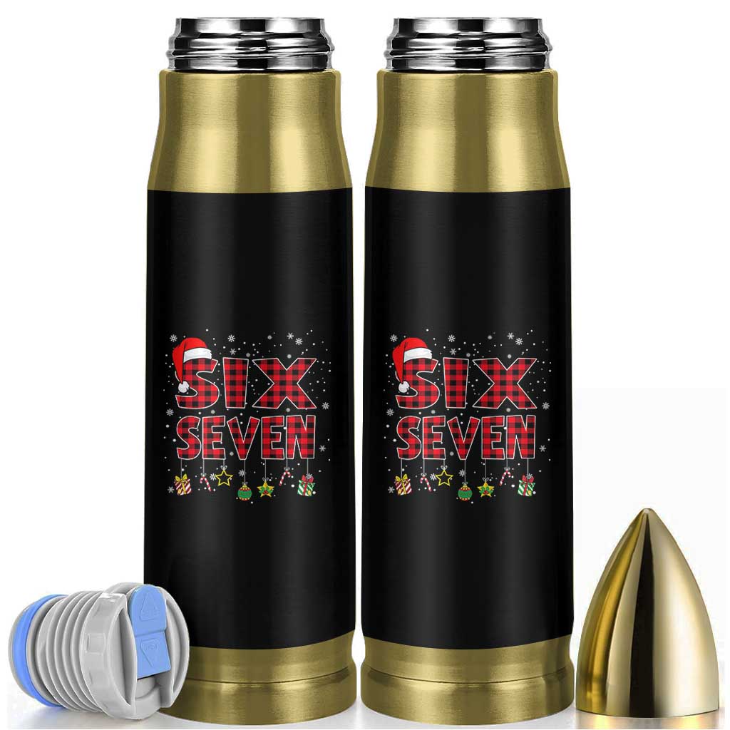 Funny Six Seven Christmas Bullet Tumbler 67 Meme Gen Alpha Slang Red Plaid Xmas Pajamas - Wonder Print Shop