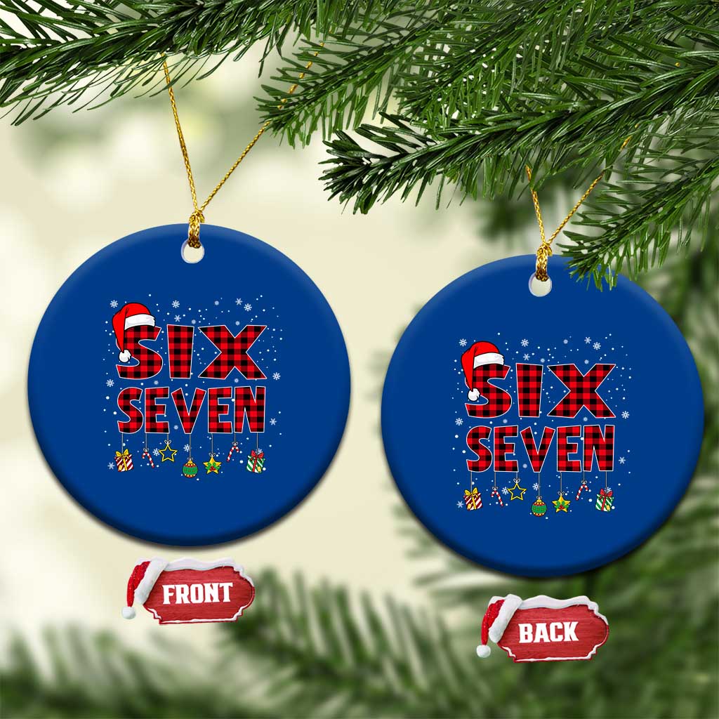 Funny Six Seven Xmas Ceramic Ornament 67 Meme Gen Alpha Slang Red Plaid Xmas Pajamas - Wonder Print Shop