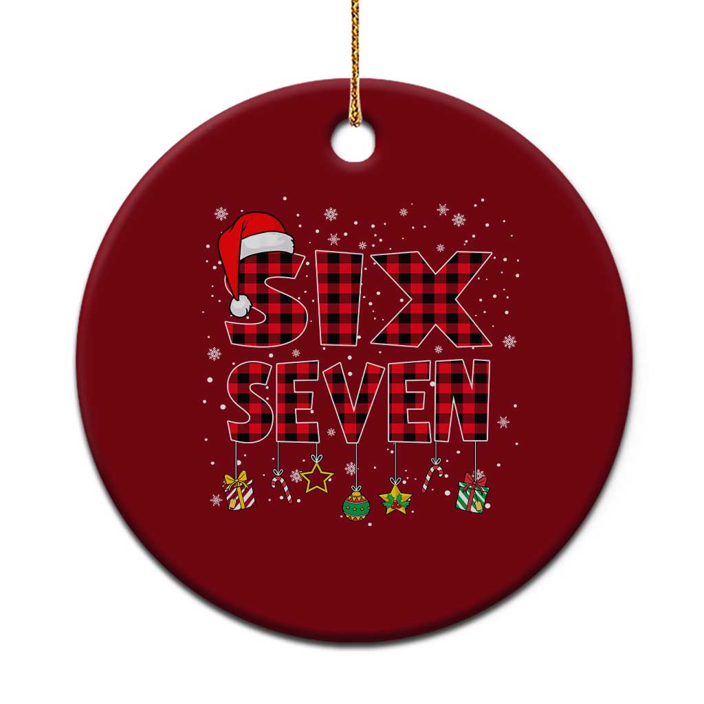 Funny Six Seven Xmas Ceramic Ornament 67 Meme Gen Alpha Slang Red Plaid Xmas Pajamas - Wonder Print Shop