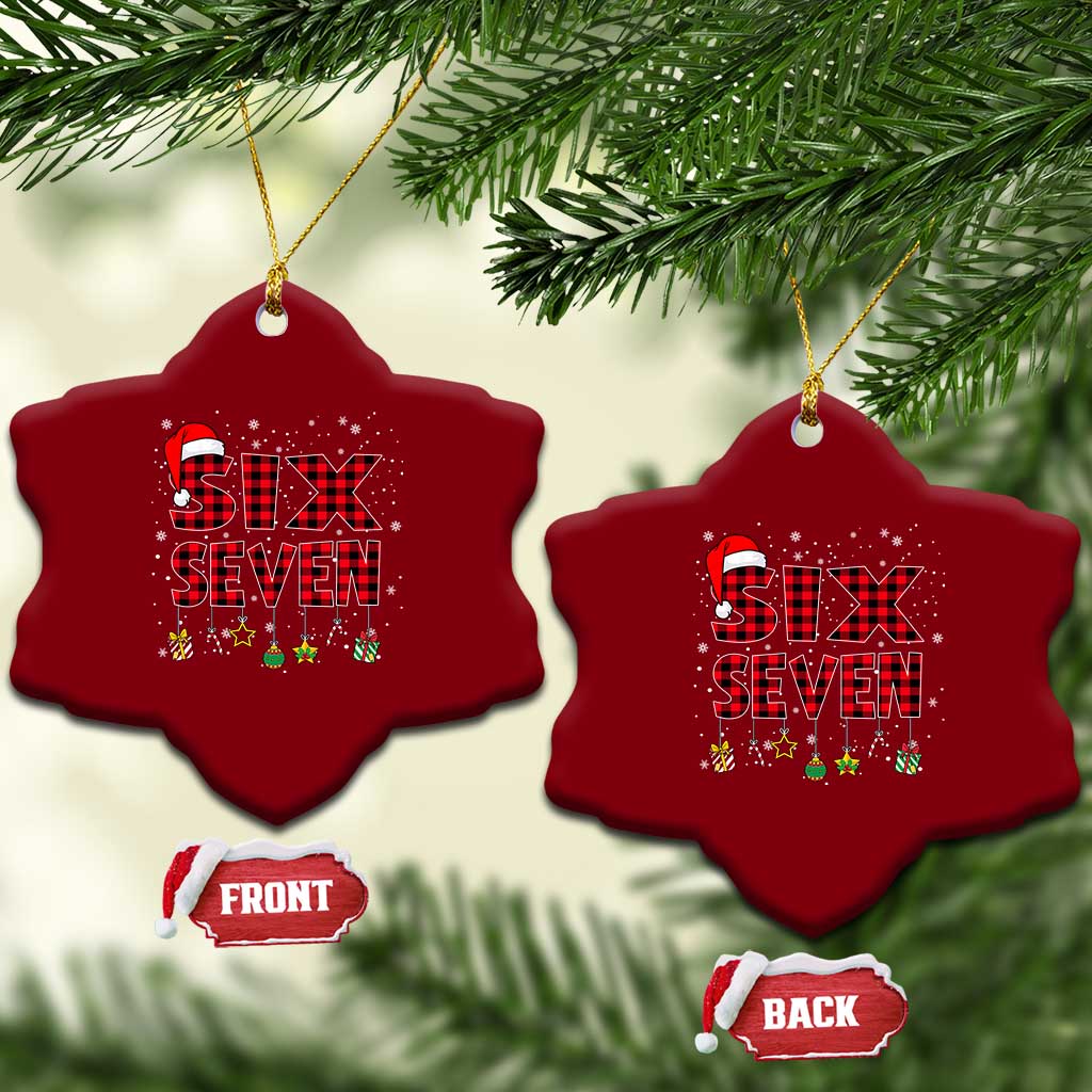 Funny Six Seven Xmas Ceramic Ornament 67 Meme Gen Alpha Slang Red Plaid Xmas Pajamas - Wonder Print Shop