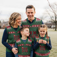 Funny Six Seven Xmas V-Neck Knit Sweater Vest 67 Meme Gen Alpha Slang Red Plaid Xmas Pajamas - Wonder Print Shop