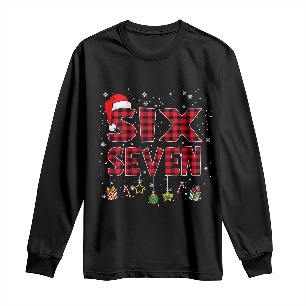 Funny Six Seven Christmas Long Sleeve Shirt 67 Meme Gen Alpha Slang Red Plaid Xmas Pajamas - Wonder Print Shop