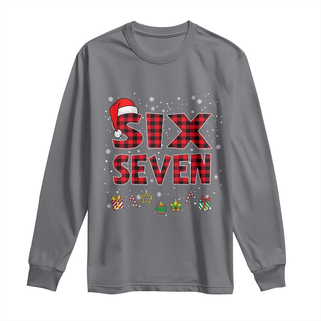 Funny Six Seven Christmas Long Sleeve Shirt 67 Meme Gen Alpha Slang Red Plaid Xmas Pajamas - Wonder Print Shop