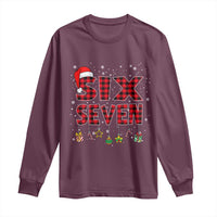 Funny Six Seven Christmas Long Sleeve Shirt 67 Meme Gen Alpha Slang Red Plaid Xmas Pajamas - Wonder Print Shop