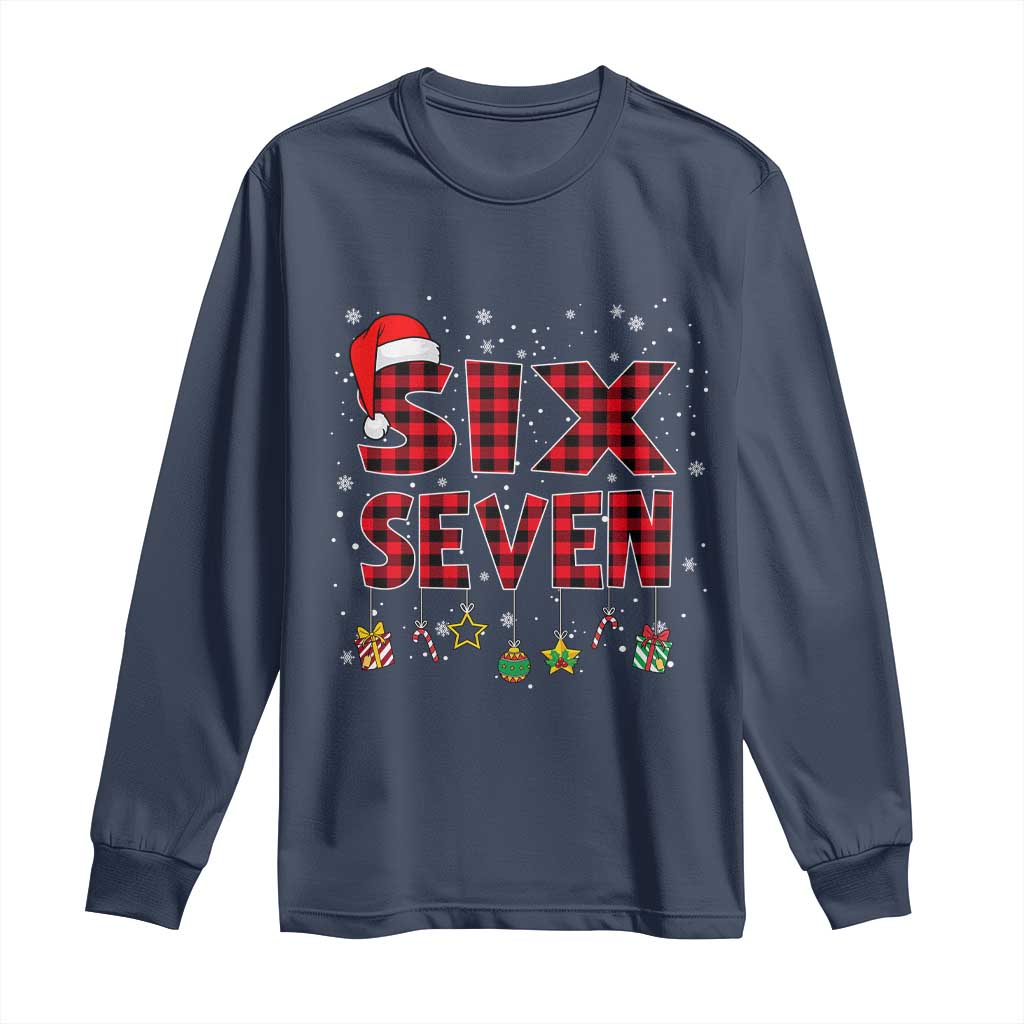 Funny Six Seven Christmas Long Sleeve Shirt 67 Meme Gen Alpha Slang Red Plaid Xmas Pajamas - Wonder Print Shop