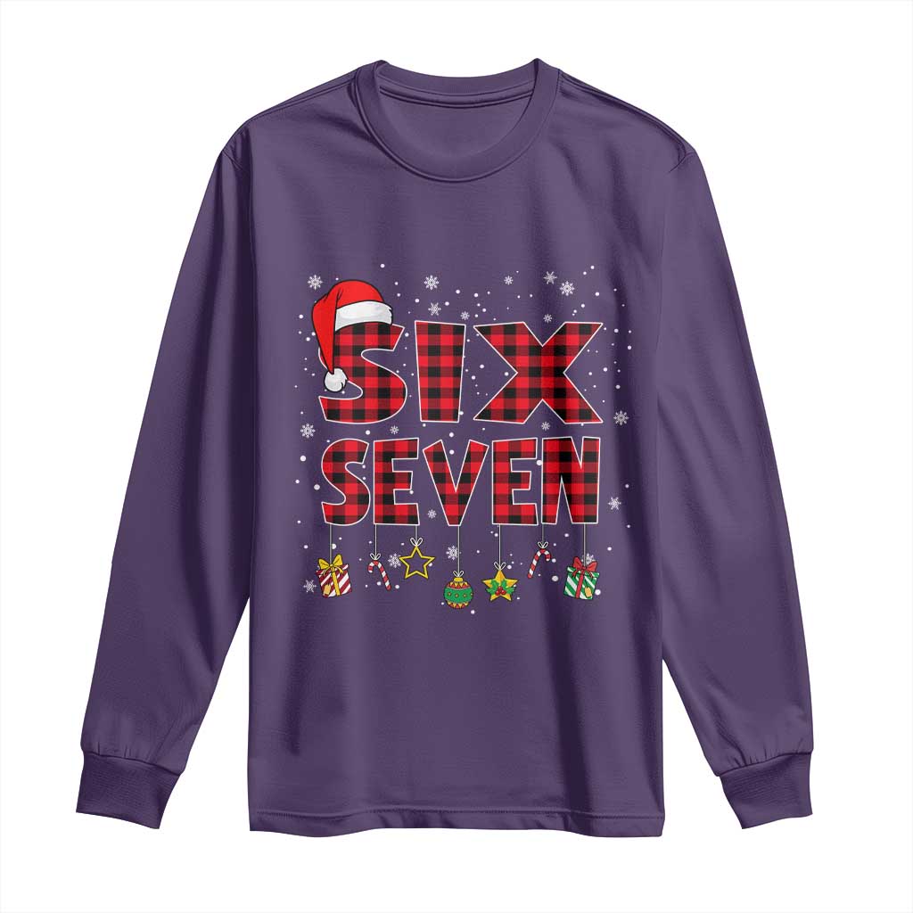 Funny Six Seven Christmas Long Sleeve Shirt 67 Meme Gen Alpha Slang Red Plaid Xmas Pajamas - Wonder Print Shop