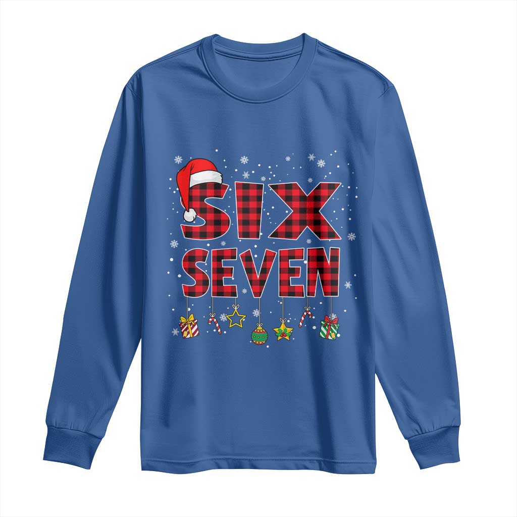 Funny Six Seven Christmas Long Sleeve Shirt 67 Meme Gen Alpha Slang Red Plaid Xmas Pajamas - Wonder Print Shop