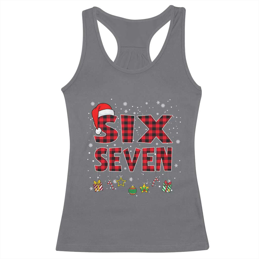 Funny Six Seven Christmas Racerback Tank Top 67 Meme Gen Alpha Slang Red Plaid Xmas Pajamas - Wonder Print Shop