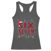 Funny Six Seven Christmas Racerback Tank Top 67 Meme Gen Alpha Slang Red Plaid Xmas Pajamas - Wonder Print Shop