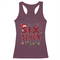 Funny Six Seven Christmas Racerback Tank Top 67 Meme Gen Alpha Slang Red Plaid Xmas Pajamas - Wonder Print Shop