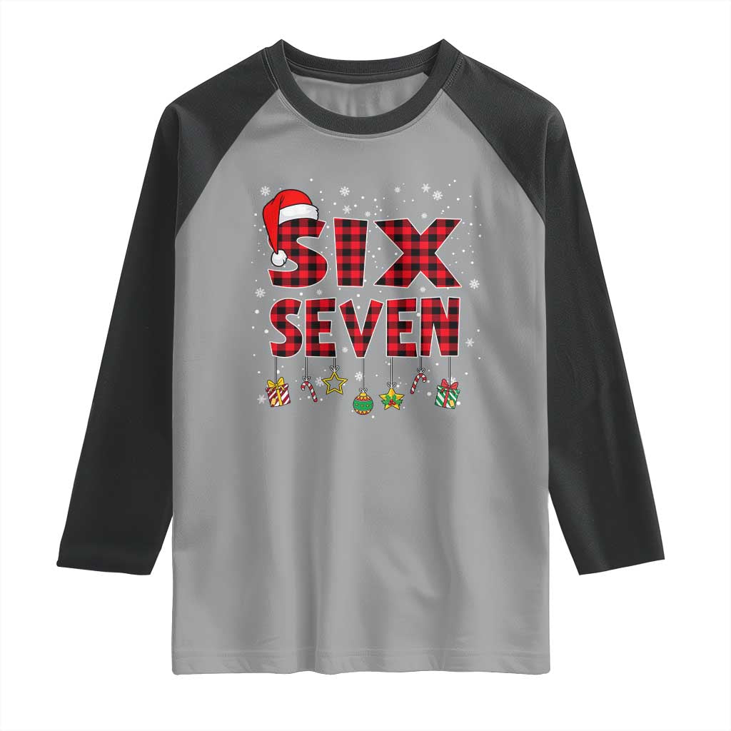 Funny Six Seven Christmas Raglan Shirt 67 Meme Gen Alpha Slang Red Plaid Xmas Pajamas - Wonder Print Shop