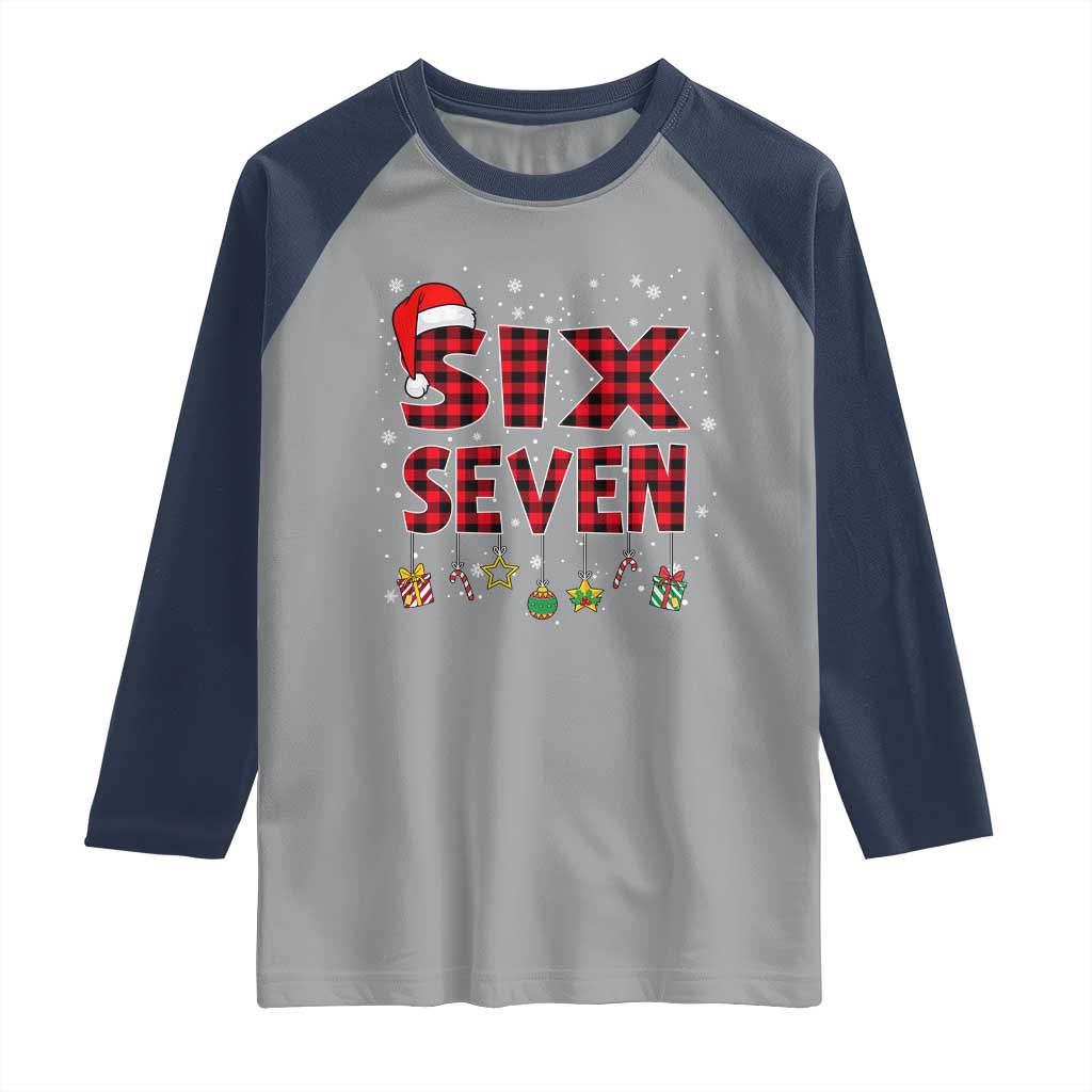 Funny Six Seven Christmas Raglan Shirt 67 Meme Gen Alpha Slang Red Plaid Xmas Pajamas - Wonder Print Shop