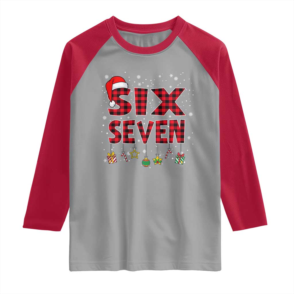 Funny Six Seven Christmas Raglan Shirt 67 Meme Gen Alpha Slang Red Plaid Xmas Pajamas - Wonder Print Shop