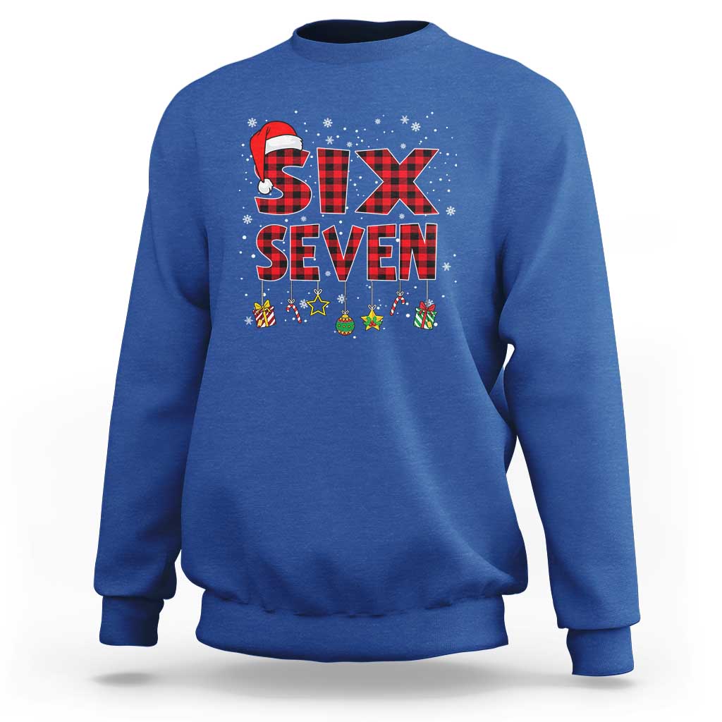 Funny Six Seven Christmas Sweatshirt 67 Meme Gen Alpha Slang Red Plaid Xmas Pajamas - Wonder Print Shop