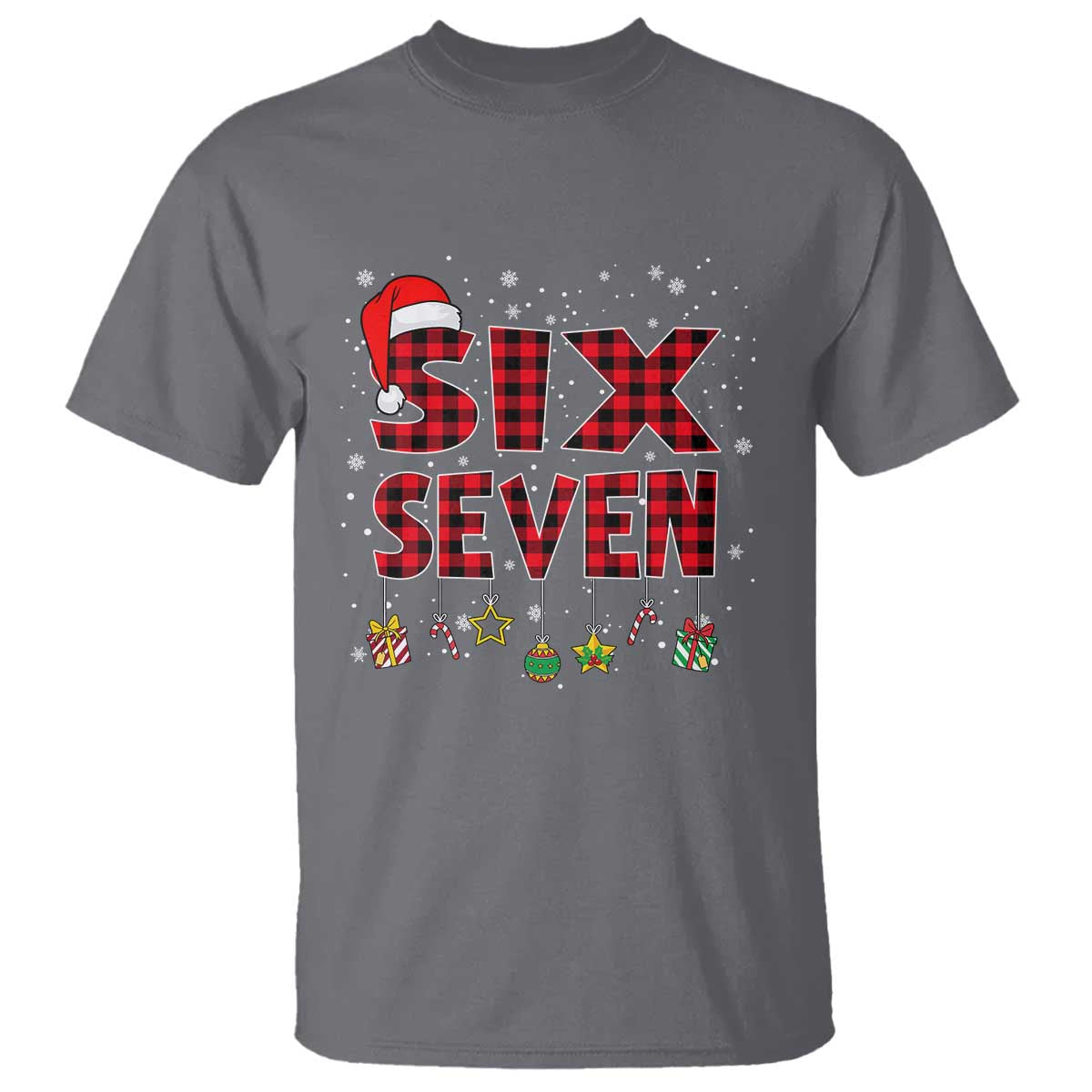 Funny Six Seven Christmas T Shirt 67 Meme Gen Alpha Slang Red Plaid Xmas Pajamas - Wonder Print Shop