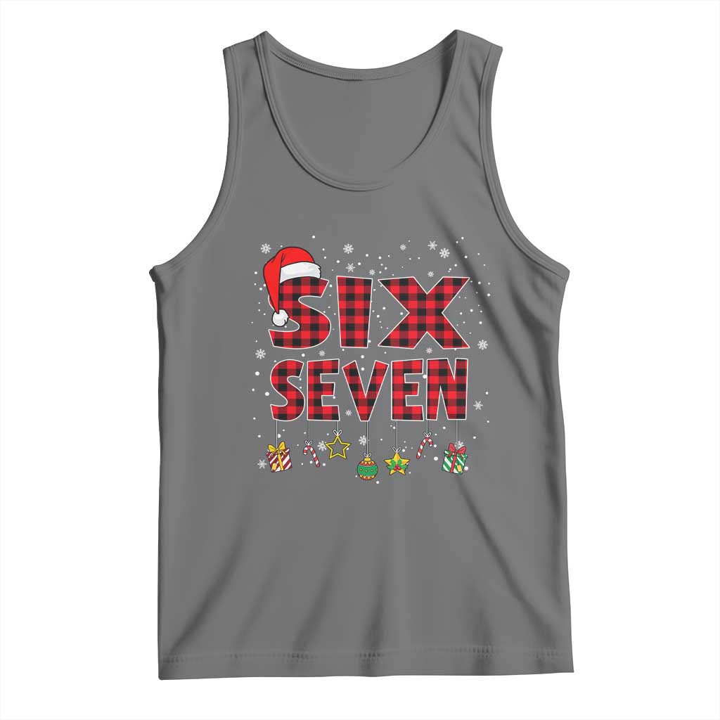 Funny Six Seven Christmas Tank Top 67 Meme Gen Alpha Slang Red Plaid Xmas Pajamas - Wonder Print Shop