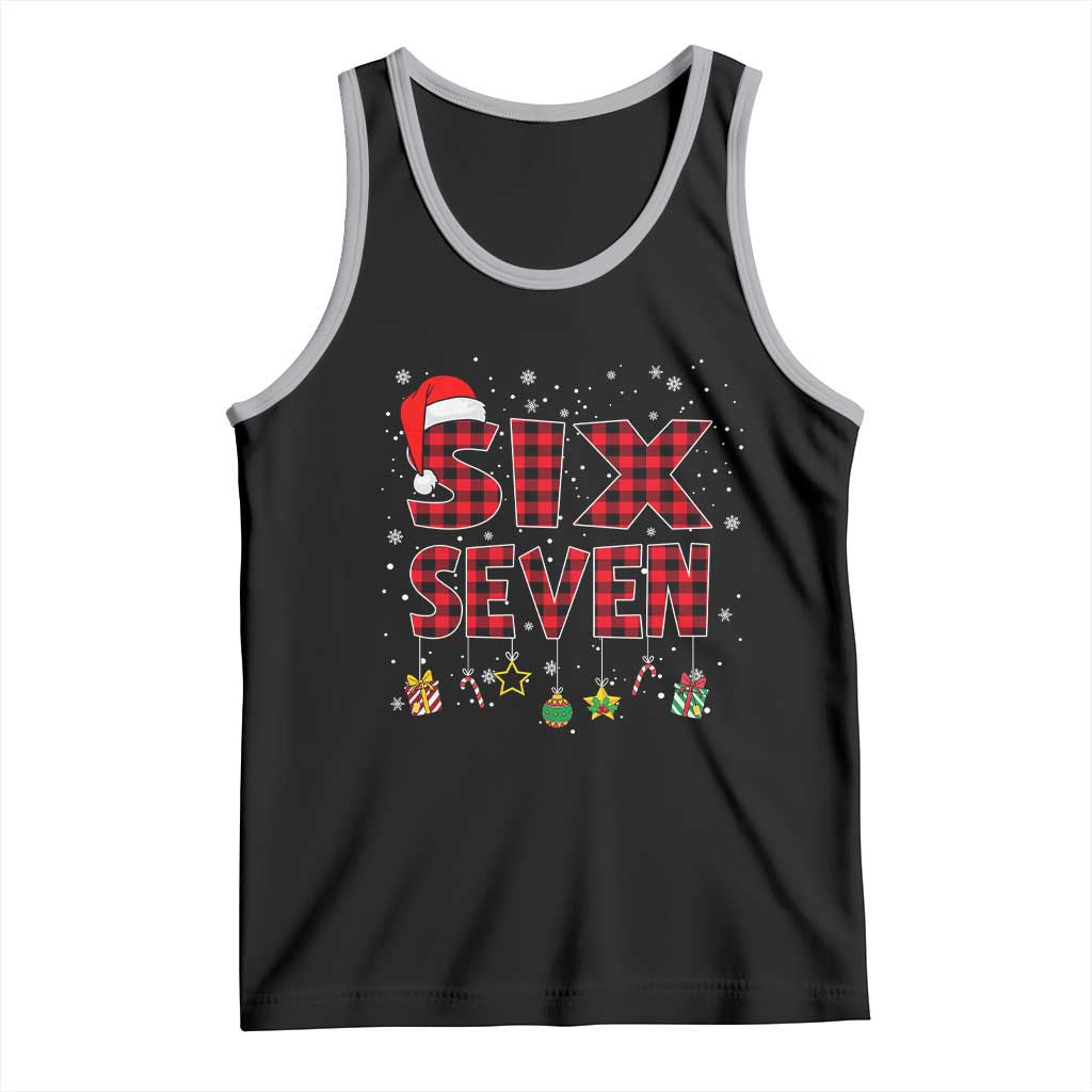 Funny Six Seven Christmas Tank Top 67 Meme Gen Alpha Slang Red Plaid Xmas Pajamas - Wonder Print Shop