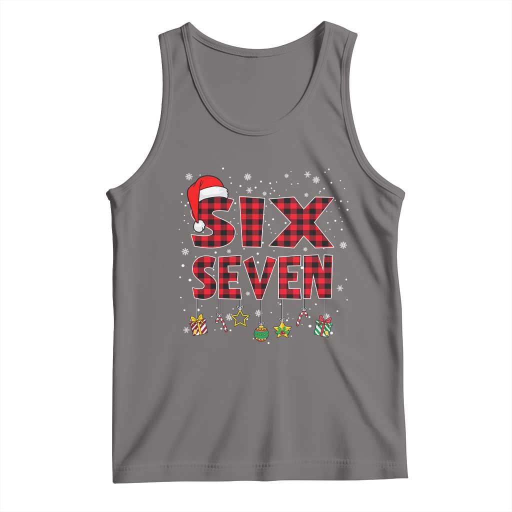 Funny Six Seven Christmas Tank Top 67 Meme Gen Alpha Slang Red Plaid Xmas Pajamas - Wonder Print Shop