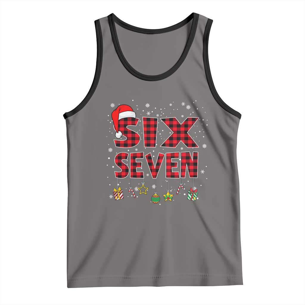 Funny Six Seven Christmas Tank Top 67 Meme Gen Alpha Slang Red Plaid Xmas Pajamas - Wonder Print Shop
