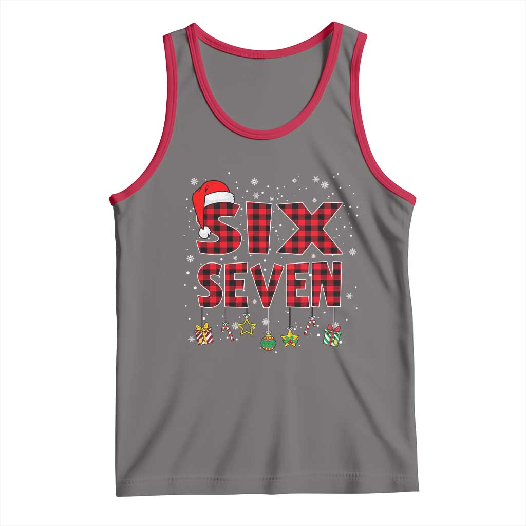 Funny Six Seven Christmas Tank Top 67 Meme Gen Alpha Slang Red Plaid Xmas Pajamas - Wonder Print Shop
