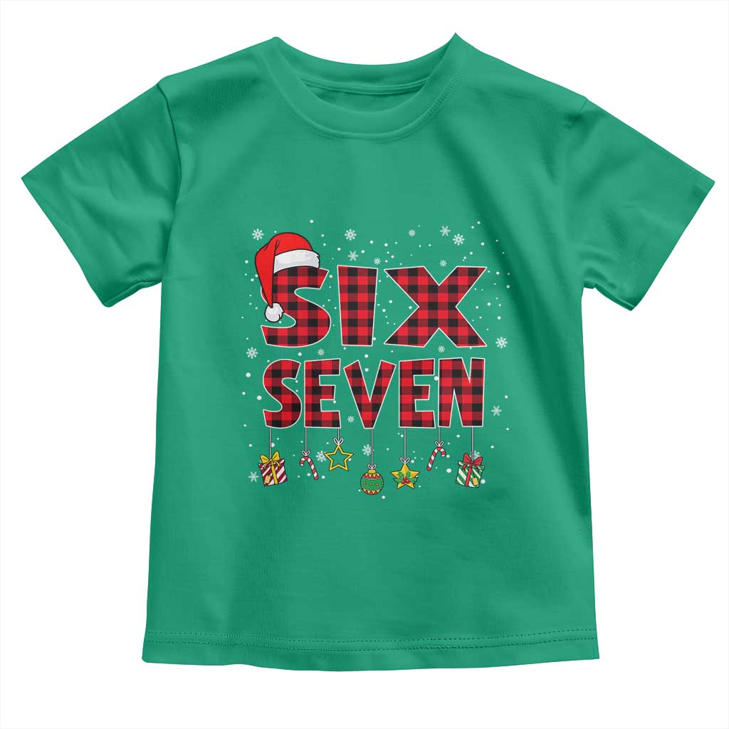 Funny Six Seven Christmas Toddler T Shirt 67 Meme Gen Alpha Slang Red Plaid Xmas Pajamas - Wonder Print Shop
