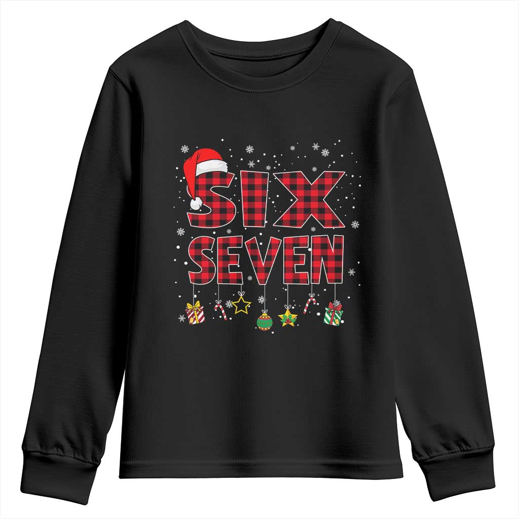 Funny Six Seven Christmas Youth Sweatshirt 67 Meme Gen Alpha Slang Red Plaid Xmas Pajamas - Wonder Print Shop
