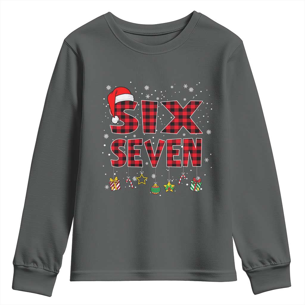 Funny Six Seven Christmas Youth Sweatshirt 67 Meme Gen Alpha Slang Red Plaid Xmas Pajamas - Wonder Print Shop