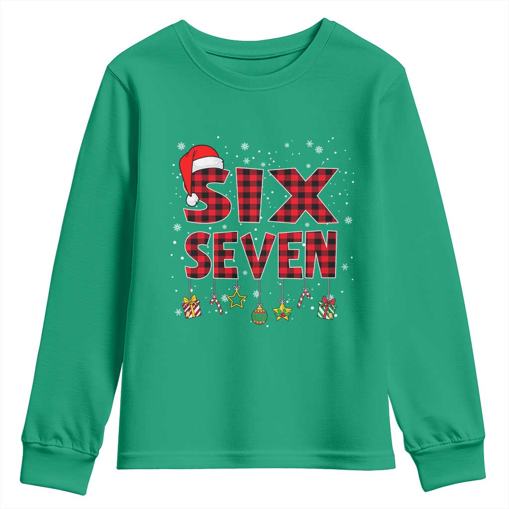 Funny Six Seven Christmas Youth Sweatshirt 67 Meme Gen Alpha Slang Red Plaid Xmas Pajamas - Wonder Print Shop