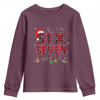 Funny Six Seven Christmas Youth Sweatshirt 67 Meme Gen Alpha Slang Red Plaid Xmas Pajamas - Wonder Print Shop