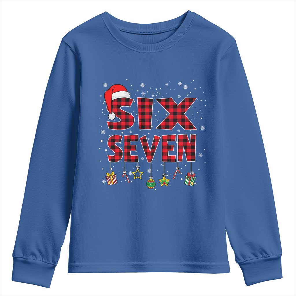 Funny Six Seven Christmas Youth Sweatshirt 67 Meme Gen Alpha Slang Red Plaid Xmas Pajamas - Wonder Print Shop