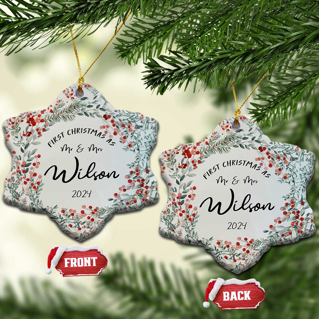 Personalised First Xmas as Mr & Mrs Christmas Ornament Custom Name Wedding Gifts for Newlywed Couple - Wonder Print Shop