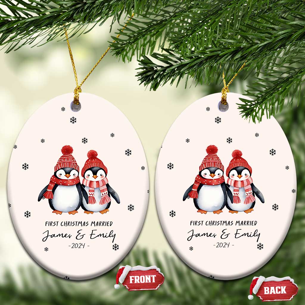 Personalised First Xmas Married Christmas Ornament Custom Name 2024 Keepsake Wedding Gifts for Couple Her or Him - Wonder Print Shop