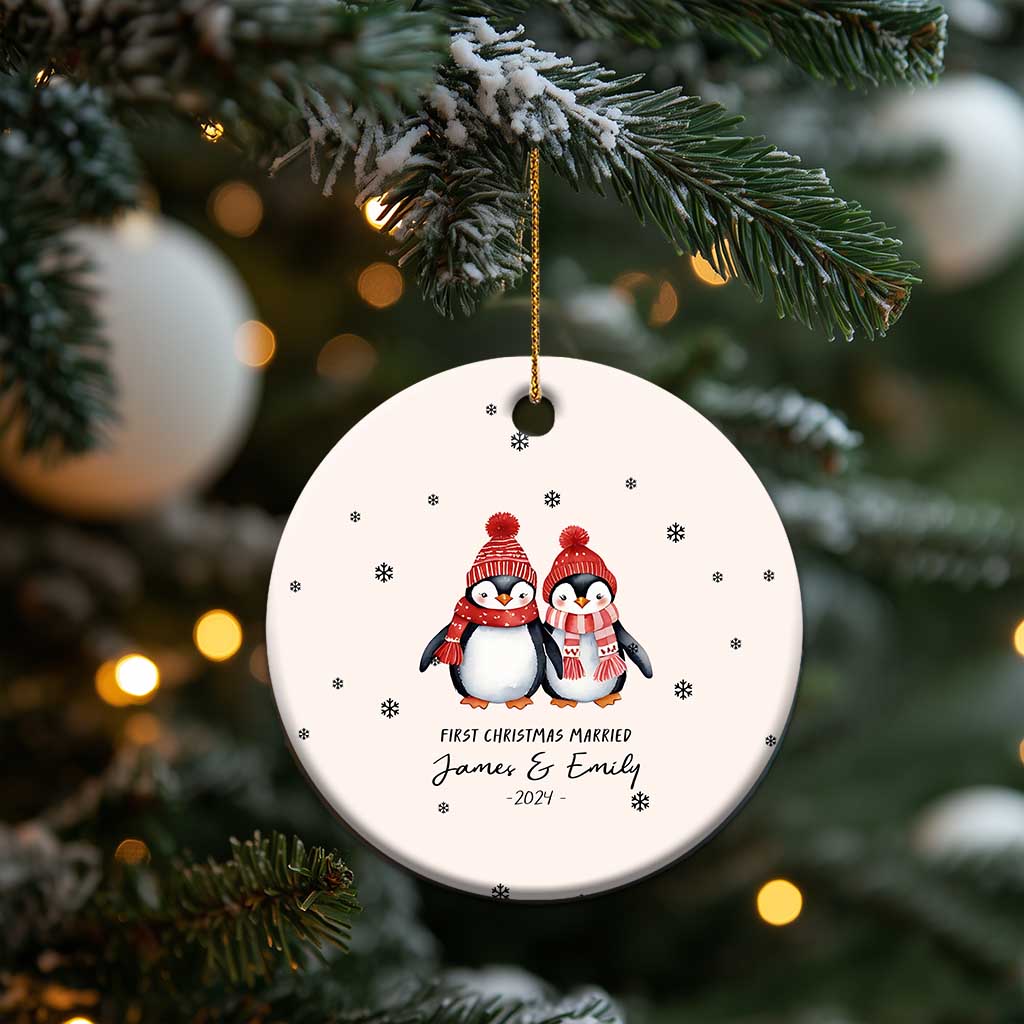 Personalised First Xmas Married Christmas Ornament Custom Name 2024 Keepsake Wedding Gifts for Couple Her or Him - Wonder Print Shop