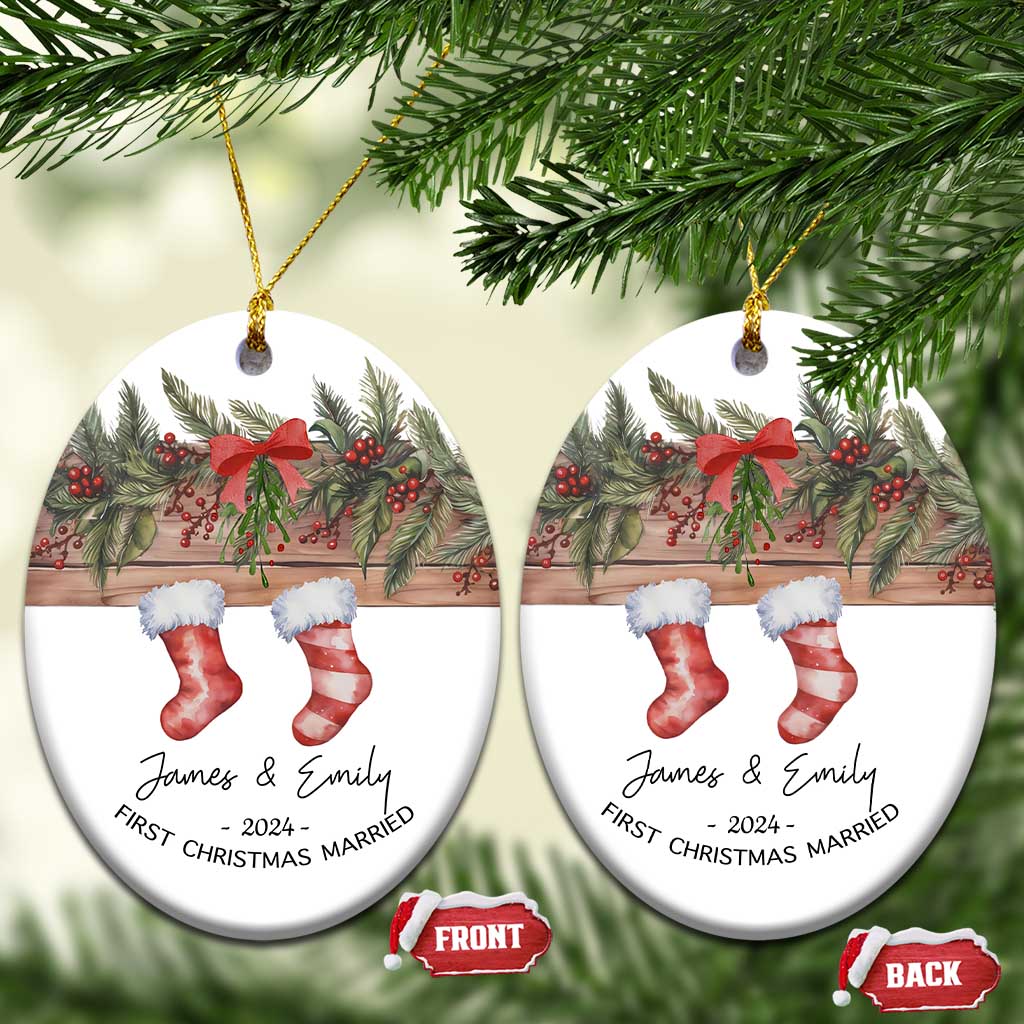 Personalised First Xmas Married Christmas Ornament Custom Name Wedding Gifts for Newlywed Couple Mr & Mrs - Wonder Print Shop