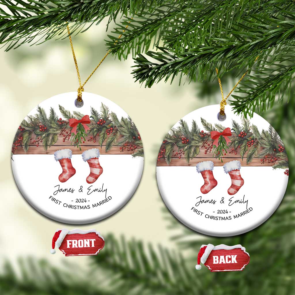 Personalised First Xmas Married Christmas Ornament Custom Name Wedding Gifts for Newlywed Couple Mr & Mrs - Wonder Print Shop