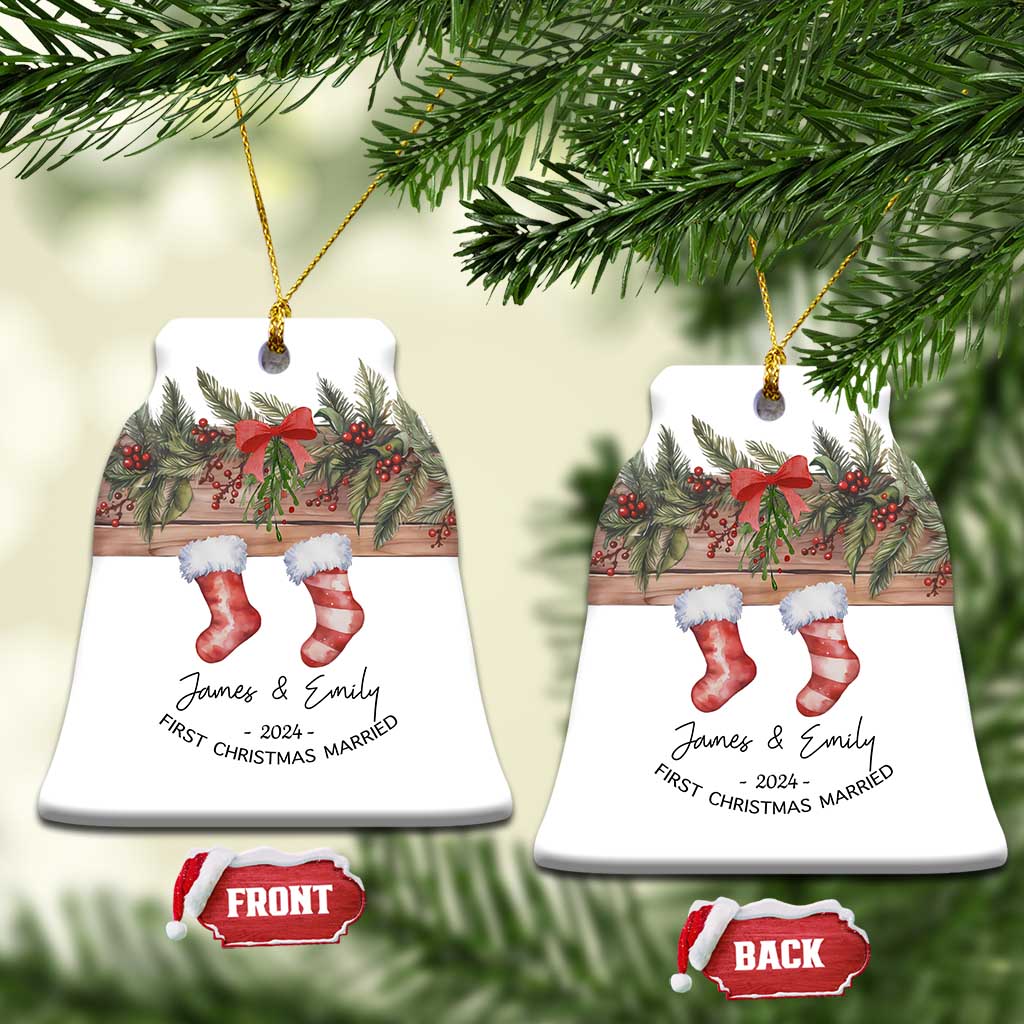 Personalised First Xmas Married Christmas Ornament Custom Name Wedding Gifts for Newlywed Couple Mr & Mrs - Wonder Print Shop