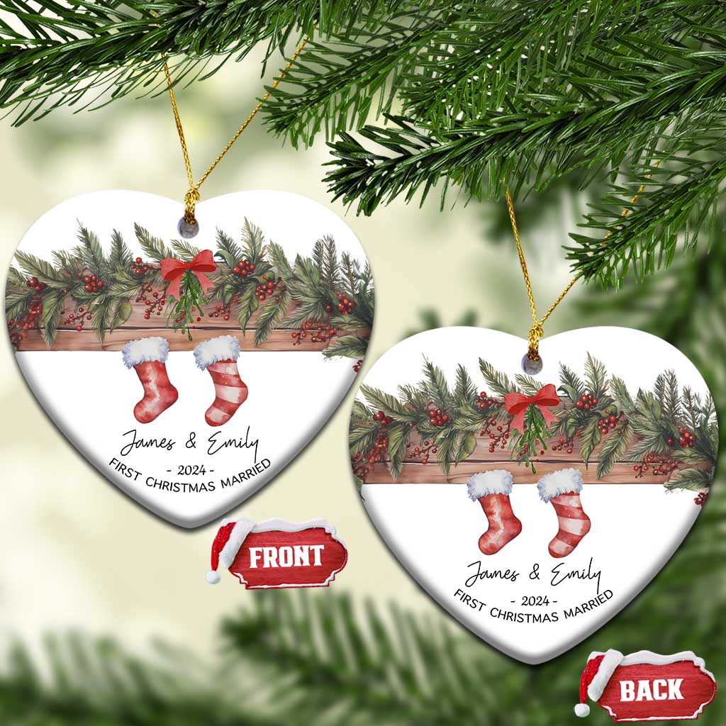 Personalised First Xmas Married Christmas Ornament Custom Name Wedding Gifts for Newlywed Couple Mr & Mrs - Wonder Print Shop