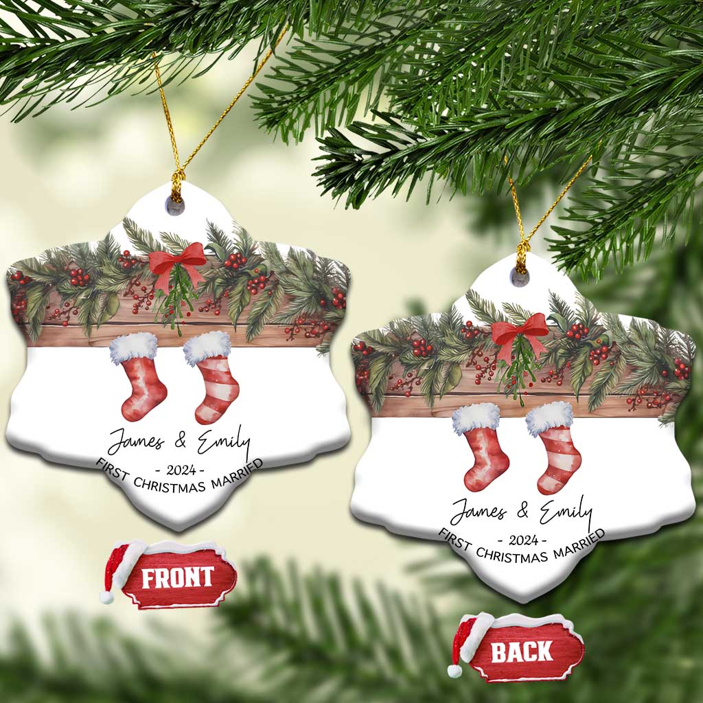 Personalised First Xmas Married Christmas Ornament Custom Name Wedding Gifts for Newlywed Couple Mr & Mrs - Wonder Print Shop