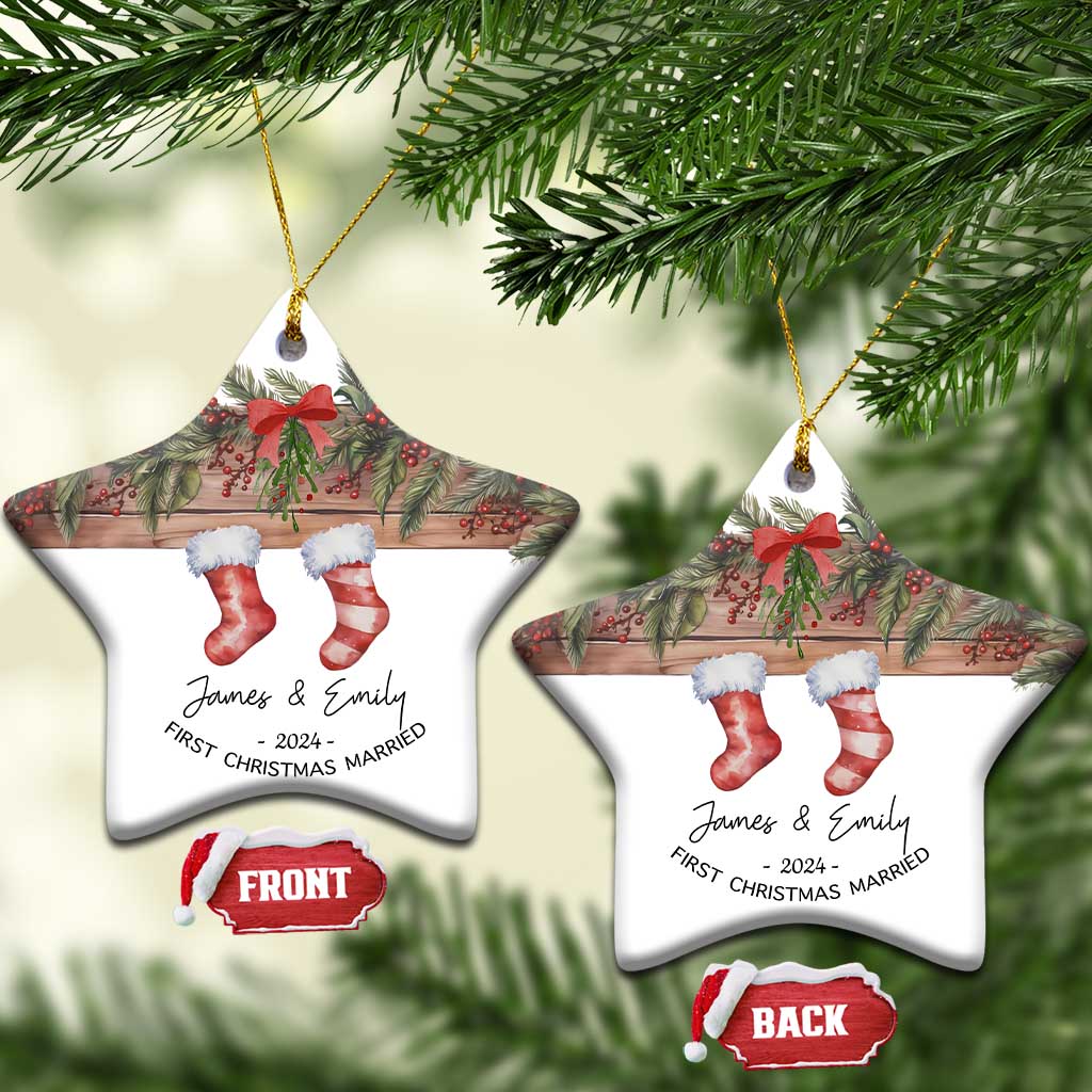 Personalised First Xmas Married Christmas Ornament Custom Name Wedding Gifts for Newlywed Couple Mr & Mrs - Wonder Print Shop