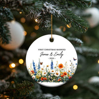 Personalised First Xmas Married Christmas Ornament Custom Name 2024 Flowers Decorations Keepsake Wedding Gifts - Wonder Print Shop