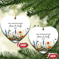 Personalised First Xmas Married Christmas Ornament Custom Name 2024 Flowers Decorations Keepsake Wedding Gifts - Wonder Print Shop
