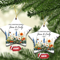Personalised First Xmas Married Christmas Ornament Custom Name 2024 Flowers Decorations Keepsake Wedding Gifts - Wonder Print Shop
