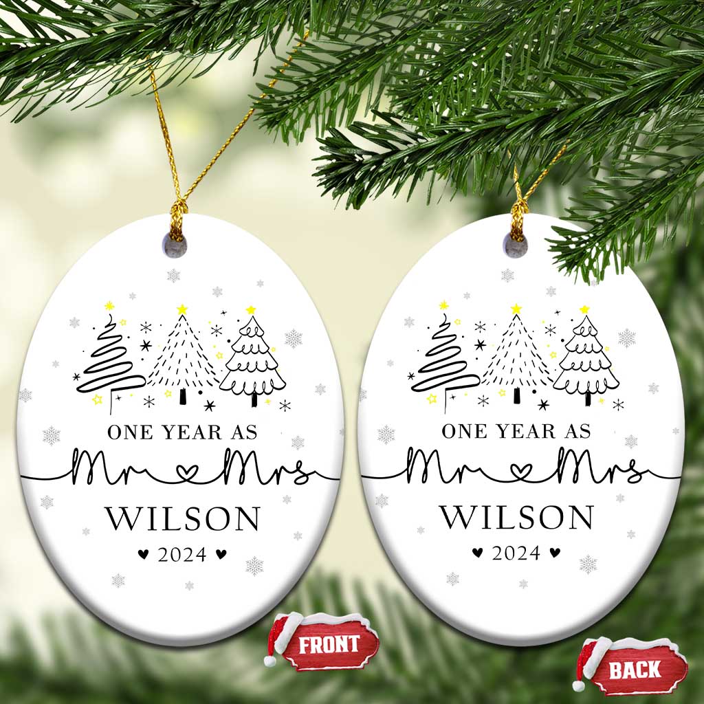 Personalized First Wedding Anniversary Christmas Ornament Custom Name One Year As Mr & Mrs - Wonder Print Shop