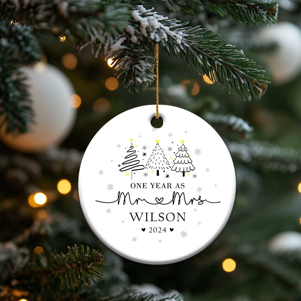 Personalized First Wedding Anniversary Christmas Ornament Custom Name One Year As Mr & Mrs - Wonder Print Shop