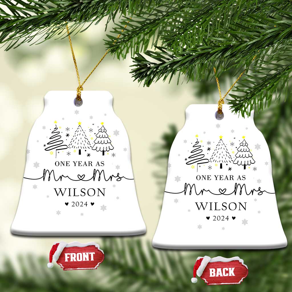 Personalized First Wedding Anniversary Christmas Ornament Custom Name One Year As Mr & Mrs - Wonder Print Shop
