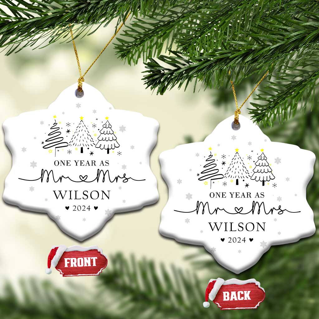 Personalized First Wedding Anniversary Christmas Ornament Custom Name One Year As Mr & Mrs - Wonder Print Shop