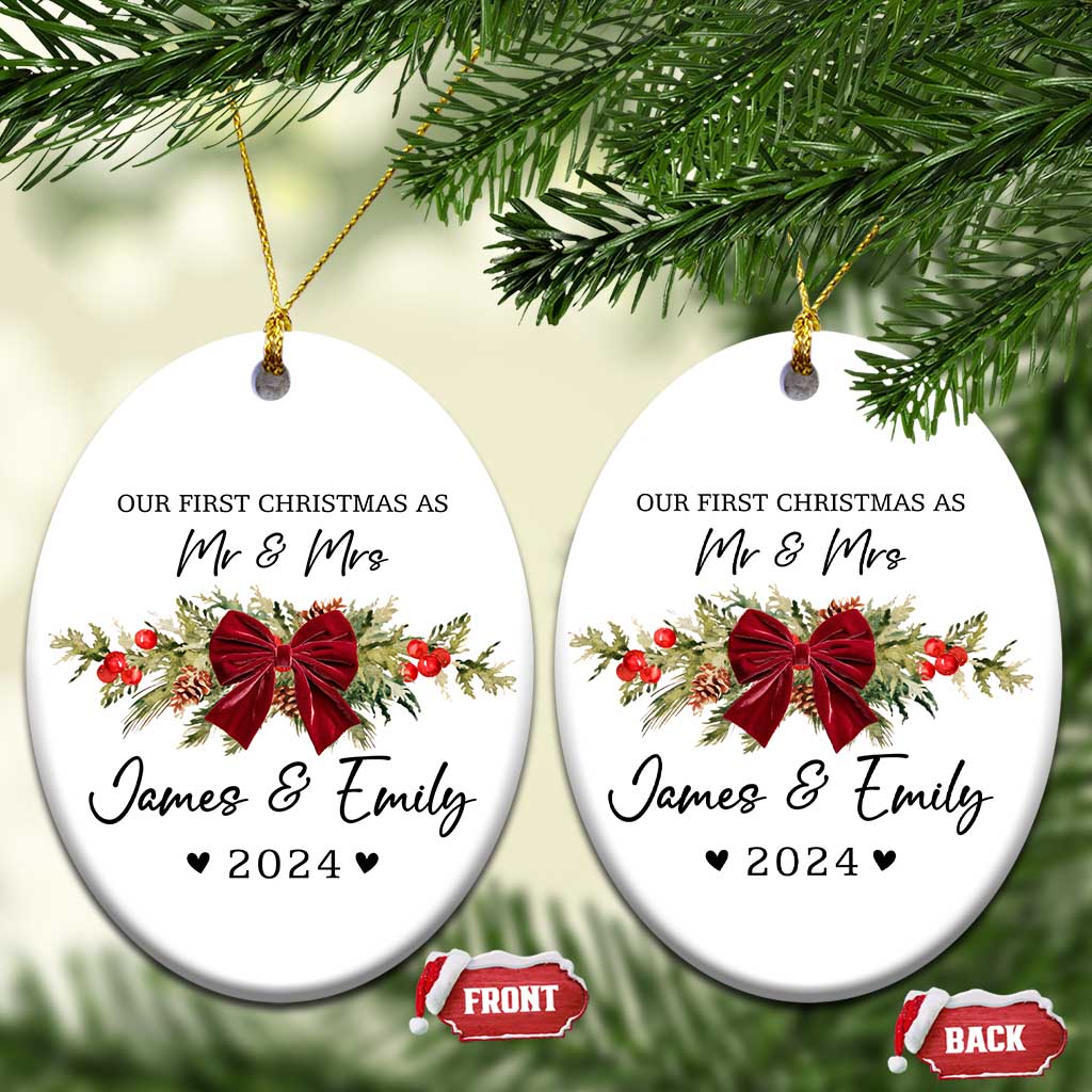 Personalised First Xmas as Mr & Mrs Christmas Ornament Custom Name Keepsake Wedding Gifts for Newlywed Couple - Wonder Print Shop
